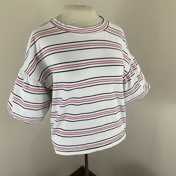Code X Mode Striped Crop Balloon Sleeve Top Small - Picture 4 of 12